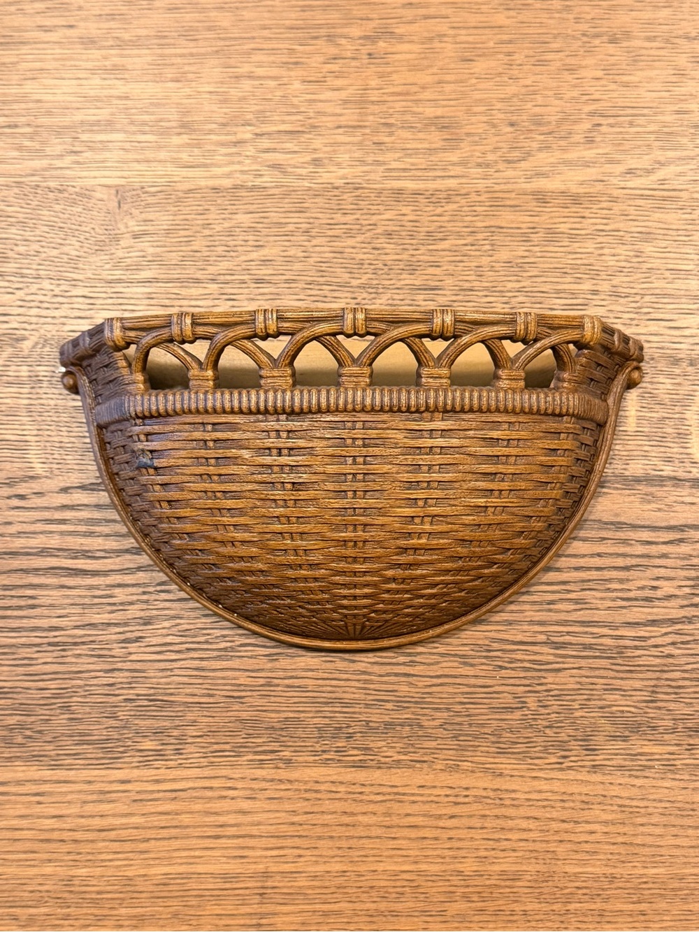 Vintage 1970s Homco Faux Wicker Rattan Weave Basket Wall Pocket Planter